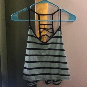 teal and black crop top